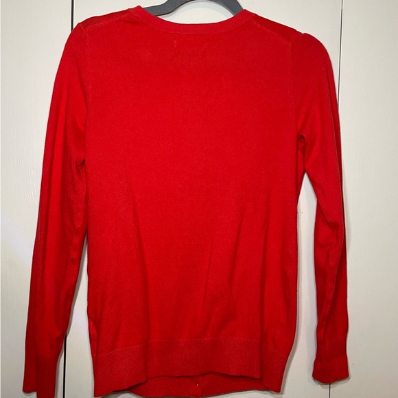 Red Cardigan Sweater with Long Sleeves and Round Neckline - Picture 3 of 4